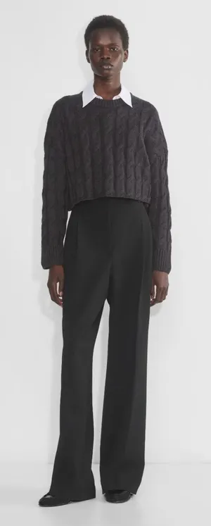 Aritzia Babaton Glory Merino Wool Sweater Crewneck Cropped Black Size XS‎ thumbnail 1