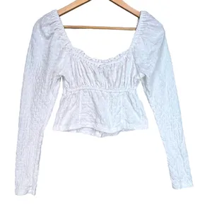 Free People White Textured Button Front Milkmaid Long Sleeve Cropped Top Small‎ thumbnail 2