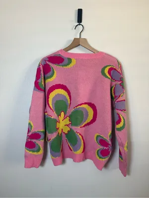 Bailey Rose‎ Retro Floral Knit Sweater Pink Size XS thumbnail 3