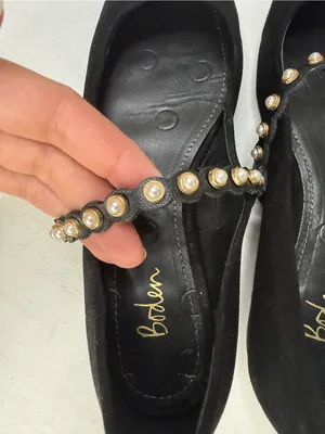Boden Black Mary Jane Ballet Flats Pearl Strap Suede Size 37 Academia Office thumbnail 7