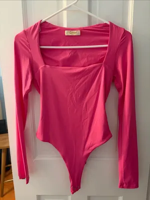 Hot Pink Long Sleeve Square Neck Bodysuit thumbnail 1