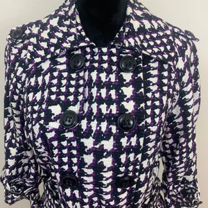 Josephine Women's Sz 8 Purple White Houndstooth‎ Double Breasted Belted Jacket thumbnail 3