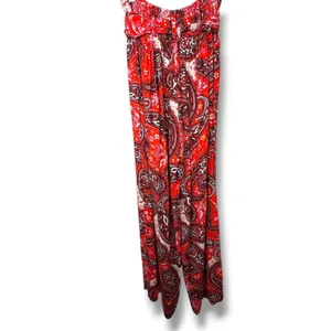 Free People Double Trouble Tiger Lily Combo Red Paisley Boho Tie Wide Leg Pants thumbnail 2