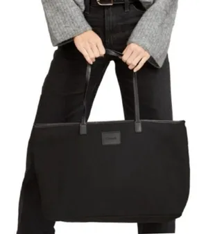 Cleobella Black Canvas Large Zip Top Tote‎ Bag Minimalist Shoulder Bag 20x12 thumbnail 1