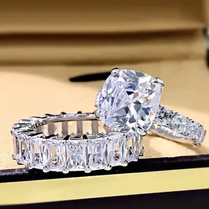 Boutique Lab-Created 3.50CT Cushion Cut Diamond Engagement Wedding Ring Set 14K Gold Over thumbnail 3