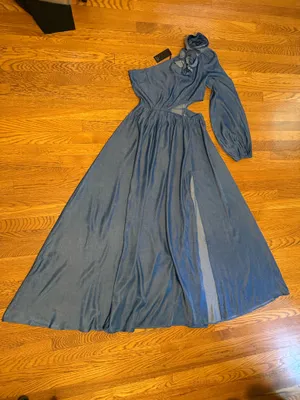 The Sang One-Shoulder Blue Maxi Dress with Floral Shoulder Detail size L thumbnail 7