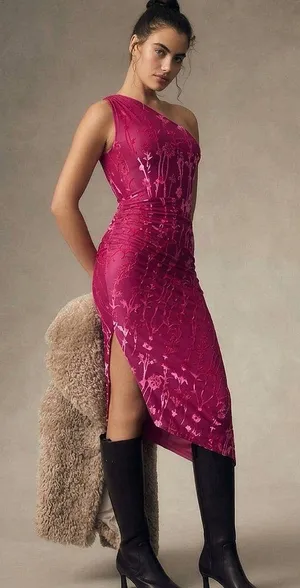 Anthropologie l Hutch One-Shoulder Ruched Velvet Dress thumbnail 1