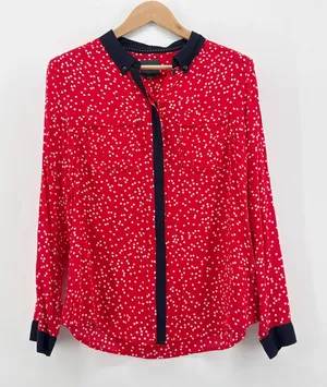Maeve Anthropologie Bagatelle‎ Red Polka Dot Long Sleeve Button Down Blouse 10 thumbnail 1