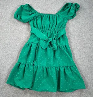 Altar'd State Green Swiss Dot Mini Dress Size Small Tie Back Puff Sleeve Tiered thumbnail 7