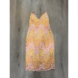 Topshop Floral Lace Midi Dress Pink Yellow Crochet Strappy Bodycon Size 6 thumbnail 6