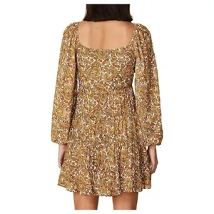 Faithfull The Brand Dress Women 4 Gold Indira Balloon Sleeve Paisley Mini‎ Boho thumbnail 3