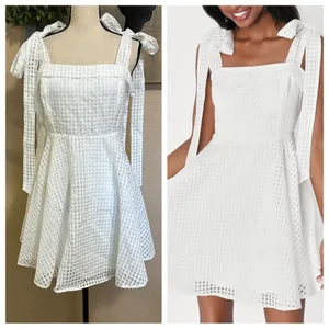 Lulus Forever Darling White Gingham Tie-Strap Mini Dress – Size Large– NWT thumbnail 2