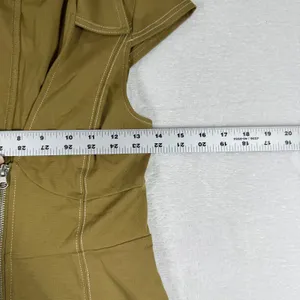 Urban Outfitters Olive Green Zip Front Mini Dress Cap Sleeve Contrast Stitch S‎ thumbnail 3