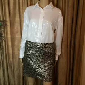 Native Rose Women's Festive Festival Bronze Sequin Mini Skirt-Sheer @Hem-Size 10 thumbnail 9