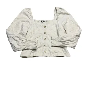 🤍 Madewell Cream Corduroy‎ Sweetheart Smocked Top Size 10 Puff Sleeve 🤍 thumbnail 3