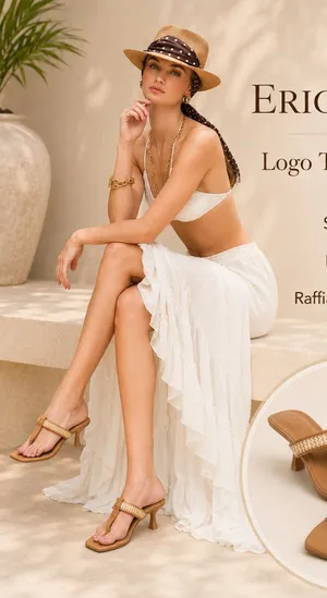 Eric Javits Logo Thong Kitten Heel Sandals‎ In Peanut 9.5 NWOT thumbnail 1