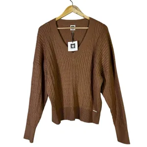 NWT Anne Klein Cable Knit V-Neck Sweater Cognac Brown Classic Preppy Size XL thumbnail 2