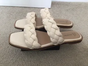 Time And Tru Womens Braided Two Band Sandals- Cream- Size 8 thumbnail 2