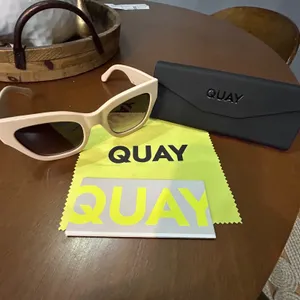 Quay By the Way Oversized Cat Eye Sunglasses Cream Beige Gold Hardware with Case thumbnail 6
