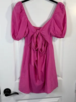 Hello Molly Best Weekend Pink Puff Sleeve Tie Back Mini Dress Size 4 thumbnail 4