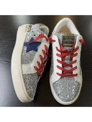 Size 6.5 Women’s Vintage Havana Silver Glitter Gray Star Red Laces Sneakers thumbnail 3