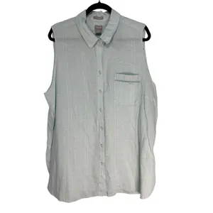 Chicos Light Blue Striped Sleeveless Linen Button Up Shirt Top US Size‎ 4 thumbnail 2