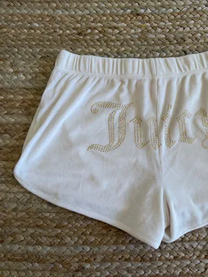 Juicy Couture Cream Shorts with Gold Rhinestone 'Juicy' Logo thumbnail 4