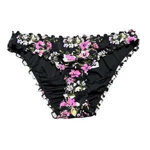 Shade & Shore‎ Womens Floral Bikini Set Black Pink Ruffle Edge Coquette Medium thumbnail 14