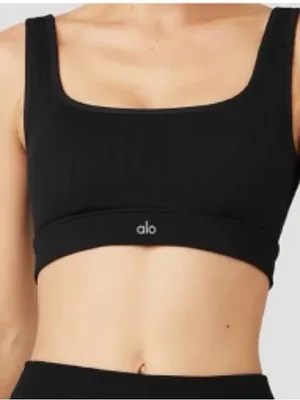 ALO Yoga cable knit black sports bra yoga Pilates gym activewear running size XS thumbnail 1