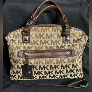 Michael Kors Calista Brown & Tan Logo Satchel Bag Purse thumbnail 1