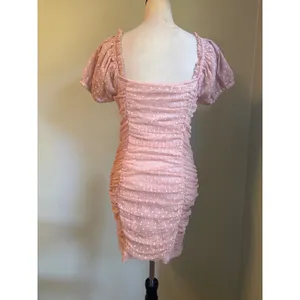 Blashe Pink Dot Ruched Mesh Mini body Dress Puff Sleeve Bodycon y2k dainty Large thumbnail 6