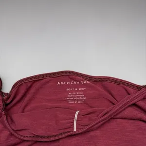 American Eagle Soft Sexy Burgundy Off Shoulder Puff Sleeve Lettuce‎ Trim Top XS thumbnail 3