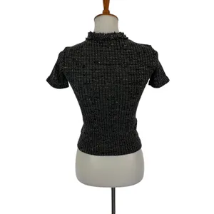 Zara Knit Top Small Gray Black Short Sleeve Stretch Y2K Preppy Chic thumbnail 5