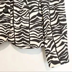 Calvin‎ Klein Blazer Size 4 Black Cream Zebra Animal Print Executive Sleek Retro thumbnail 4