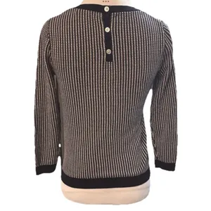Ann Taylor Navy & White Silk Cotton Textured Sweater – Size Small thumbnail 3