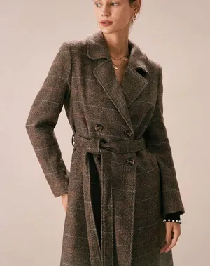 Rihoas Coffee Lapel Belted Double Breasted Coat Brown Size M thumbnail 3
