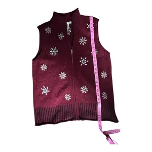 Hannah Women's Zip Front Seasonal Snowflake Pattern Winter Style Vest Sz L thumbnail 6