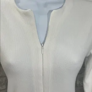 Abercrombie & Fitch White Long Sleeve Ribbed Front Zip Bodysuit thumbnail 2