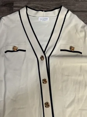 Lovers + Friends XS Cream Black Trim Gold Button Cardigan Sweater Dress thumbnail 9