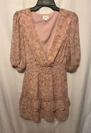 Le Lis Dusty Rose Floral V-Neck Ruffle Mini Dress thumbnail 1