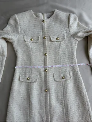 Sentubila Ivory Tweed Mini Dress Gold Buttons NWT Size L thumbnail 11
