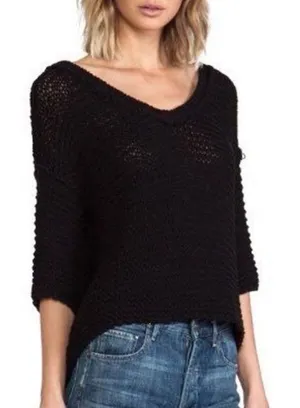 FREE PEOPLE Park Slope Oversized Slouchy Knit Crochet Sweater‎ Black size Small thumbnail 1