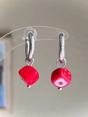 Handmade y2k funky unique red dice Czech glass dangle earrings ❤️ thumbnail 3