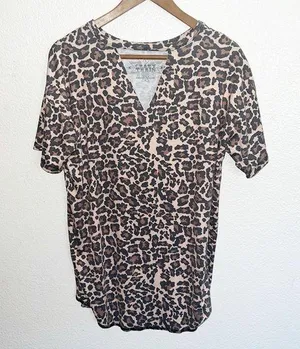 Crazy Train Leopard Print Short Sleeve Keyhole V Neck Top thumbnail 1