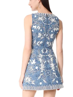 Alice + Olivia Lindsey Embroidered Cotton Chambray Dress Size 2 thumbnail 8