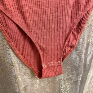Aerie Women’s Medium Long Sleeve‎ Button Down Burnt Orange Red Bodysuit Stretch thumbnail 5