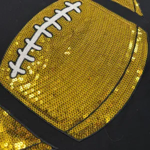 WHY DRESS Women's Large Black Sequin Football T-Shirt Crew Neck Short Sleeve Top thumbnail 5