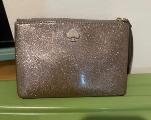 kate spade glitter wristlet in silver shimmer thumbnail 1