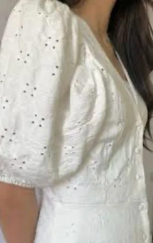 H&M white eyelet puff sleeve dress size small fits like medium thumbnail 2