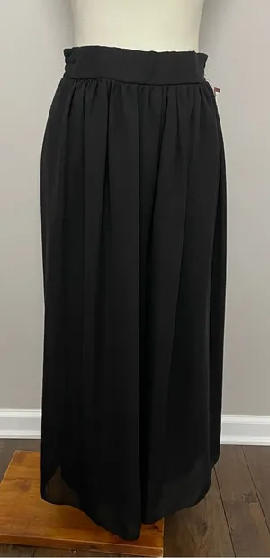 Vintage Clio Pants Wide Leg Palazzo Culottes Cropped Elastic Waist Lined Black thumbnail 1